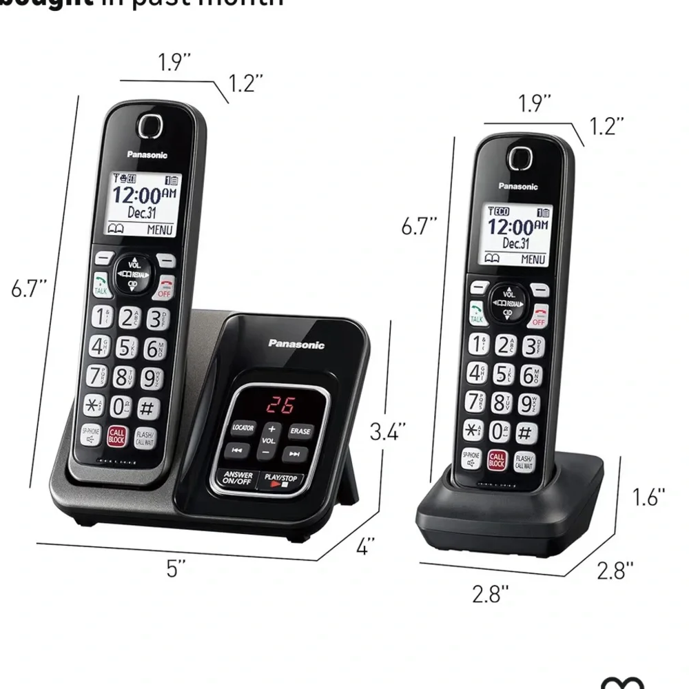 Panasonic Cordless Phone with Answering Machine, Advanced Call Block, 3 handset